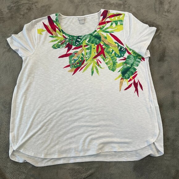 Chico's Zynergy White Short Sleeve Tee Shirt Women's size 4 20/22 XXL - Picture 1 of 6